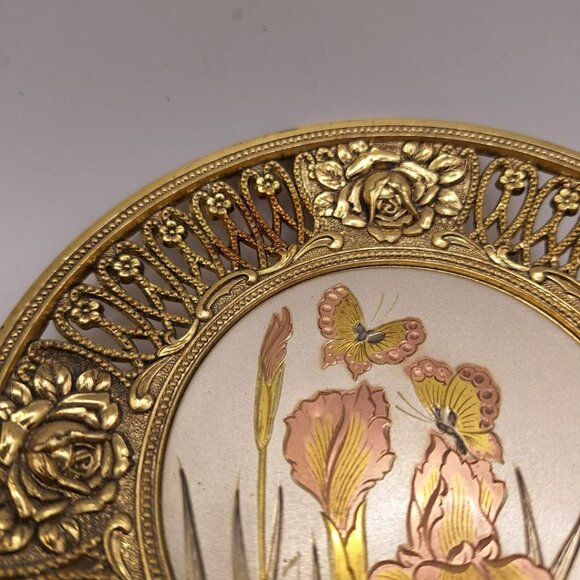 Chokin Musical Flower Iris Butterfly Gold Metal Decorative Japan Feelings Song - Picture 7 of 8